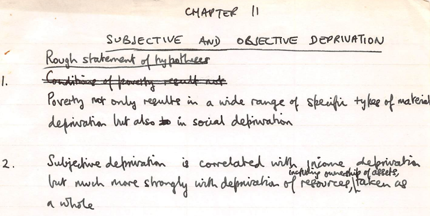 Townsend notes for chapter 11 on subjective and objective deprivation