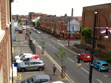 residential street with mural in central Belfast
